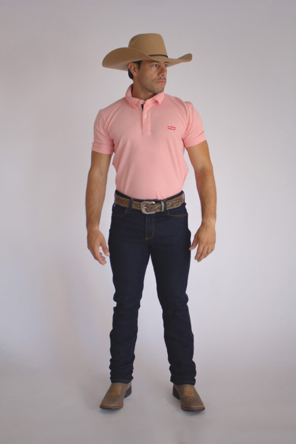 Camisa Gola Polo Masculina Clássica Rosa Claro