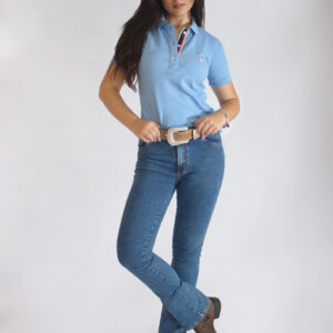 Camisa Gola Polo Feminina Clássica Azul
