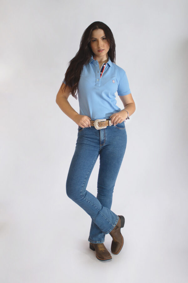 Camisa Gola Polo Feminina Clássica Azul - Image 2