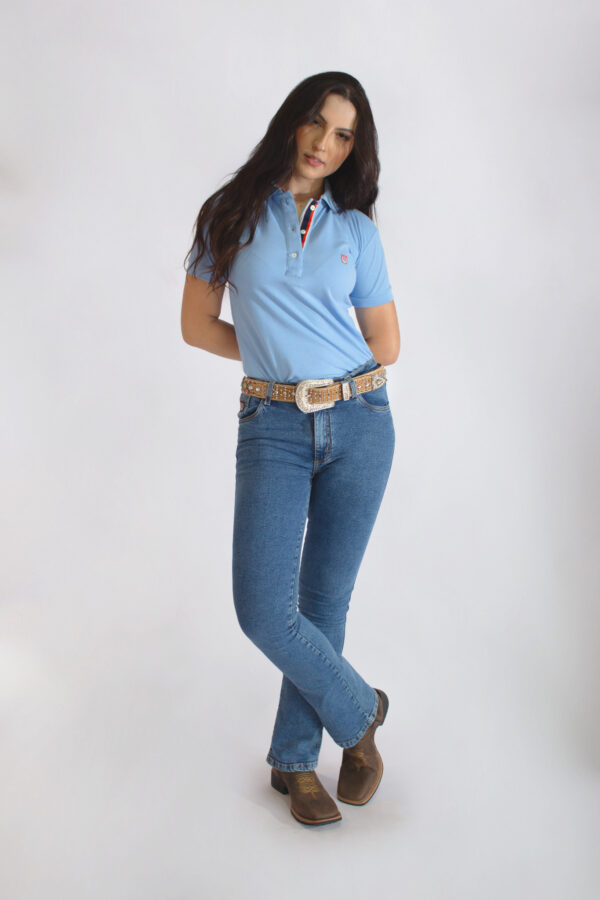 Camisa Gola Polo Feminina Clássica Azul - Image 4