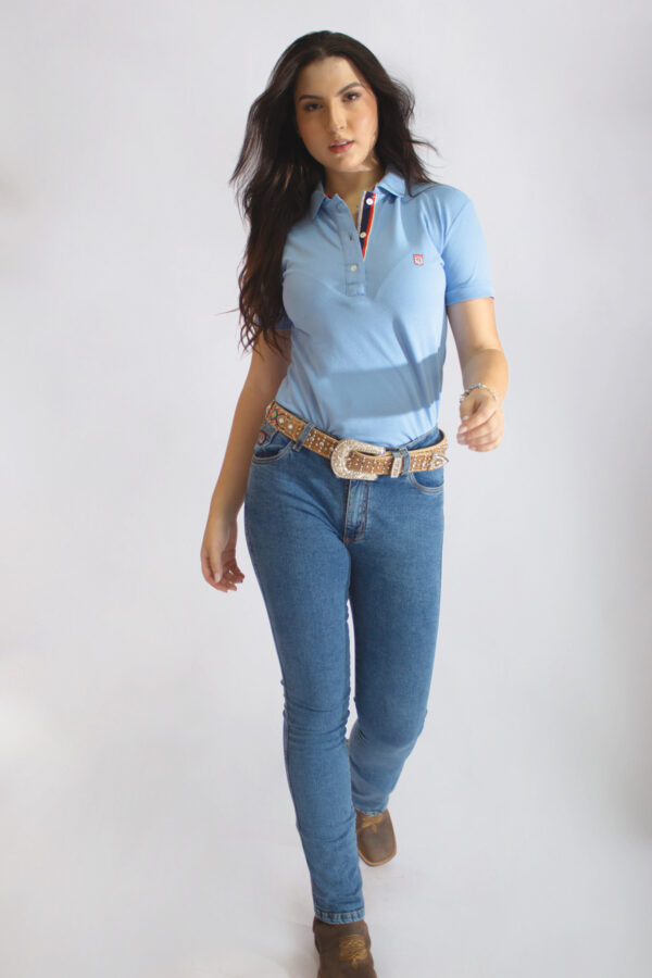 Camisa Gola Polo Feminina Clássica Azul - Image 5