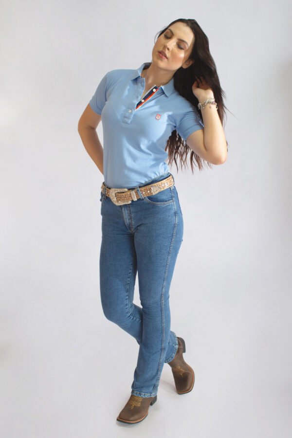Camisa Gola Polo Feminina Clássica Azul - Image 6