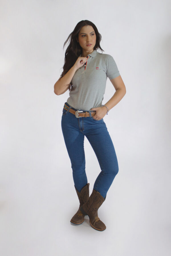 Camisa Gola Polo Feminina Clássica Cinza - Image 24