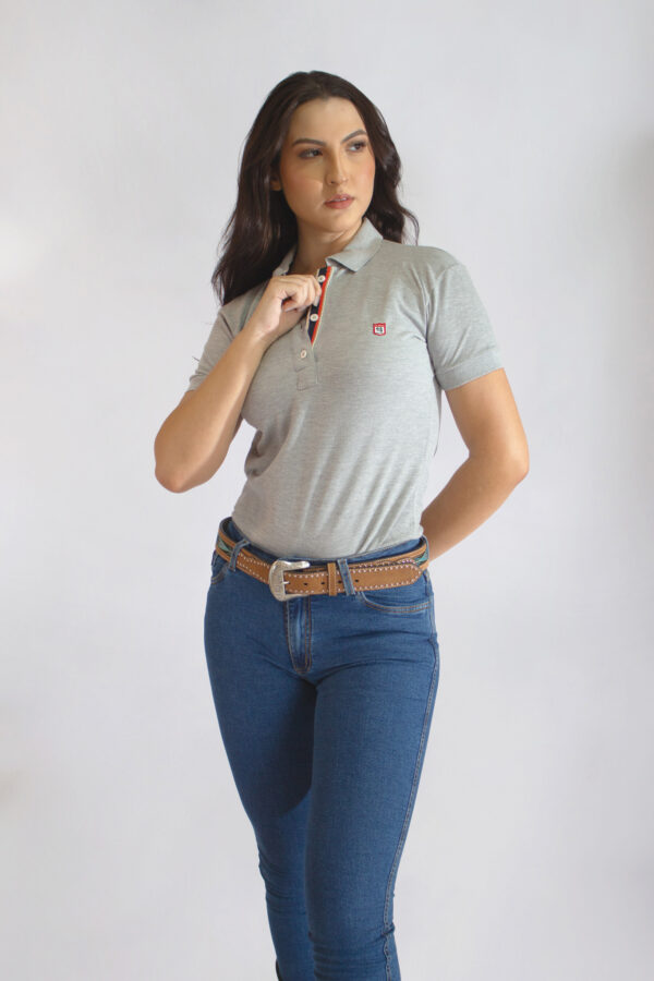 Camisa Gola Polo Feminina Clássica Cinza - Image 9
