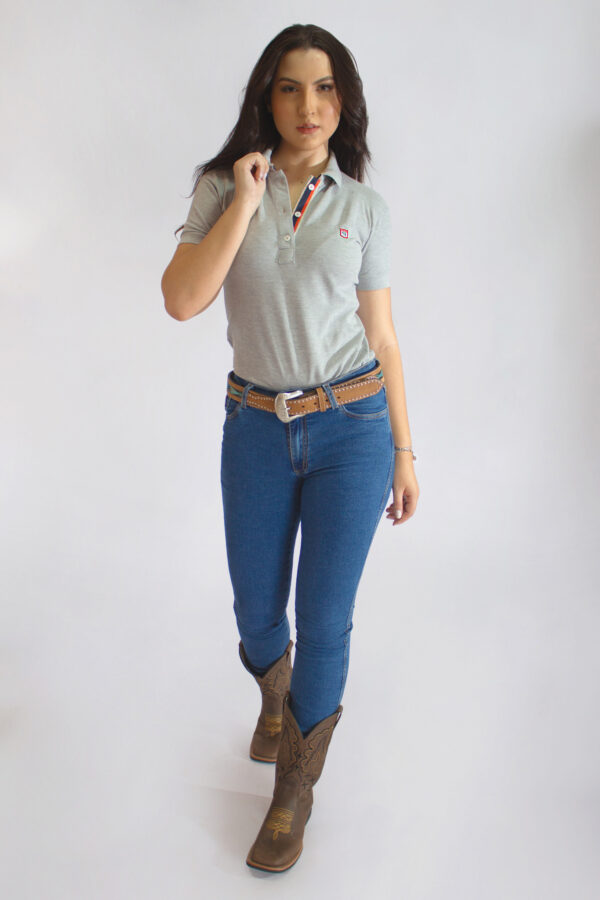 Camisa Gola Polo Feminina Clássica Cinza - Image 8