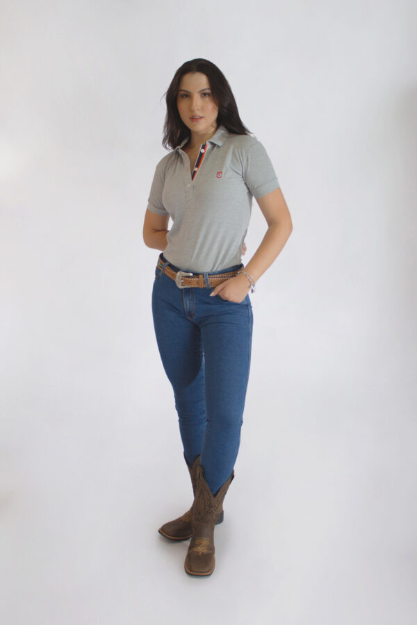Camisa Gola Polo Feminina Clássica Cinza - Image 7