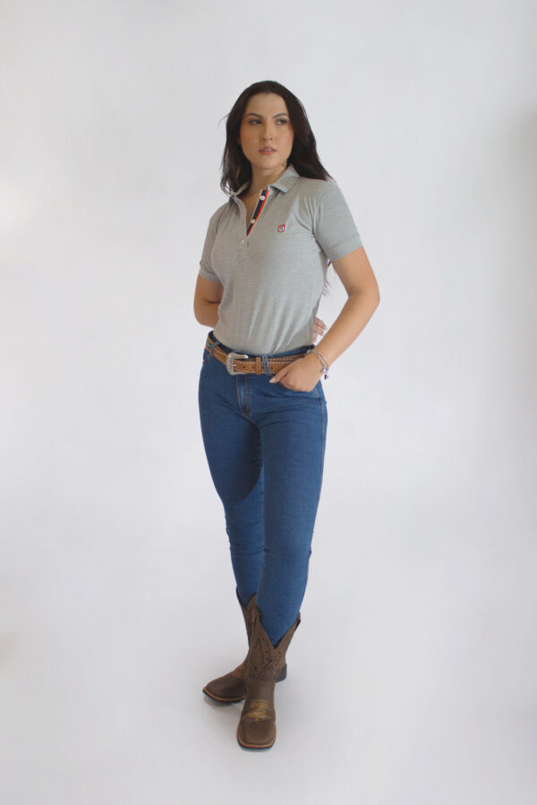 Camisa Gola Polo Feminina Clássica Cinza - Image 6