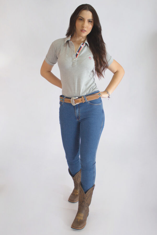 Camisa Gola Polo Feminina Clássica Cinza - Image 4