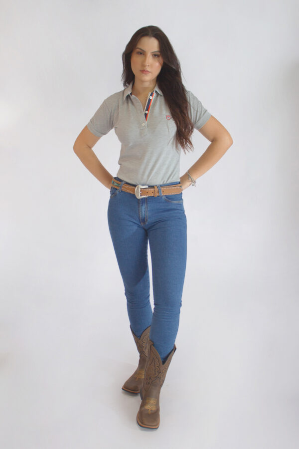 Camisa Gola Polo Feminina Clássica Cinza - Image 3