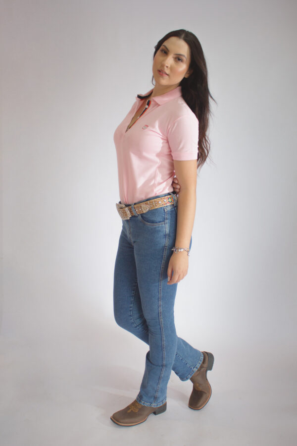Camisa Gola Polo Feminina Clássica Rosa - Image 4