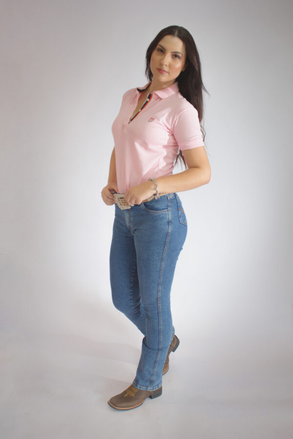 Camisa Gola Polo Feminina Clássica Rosa - Image 3